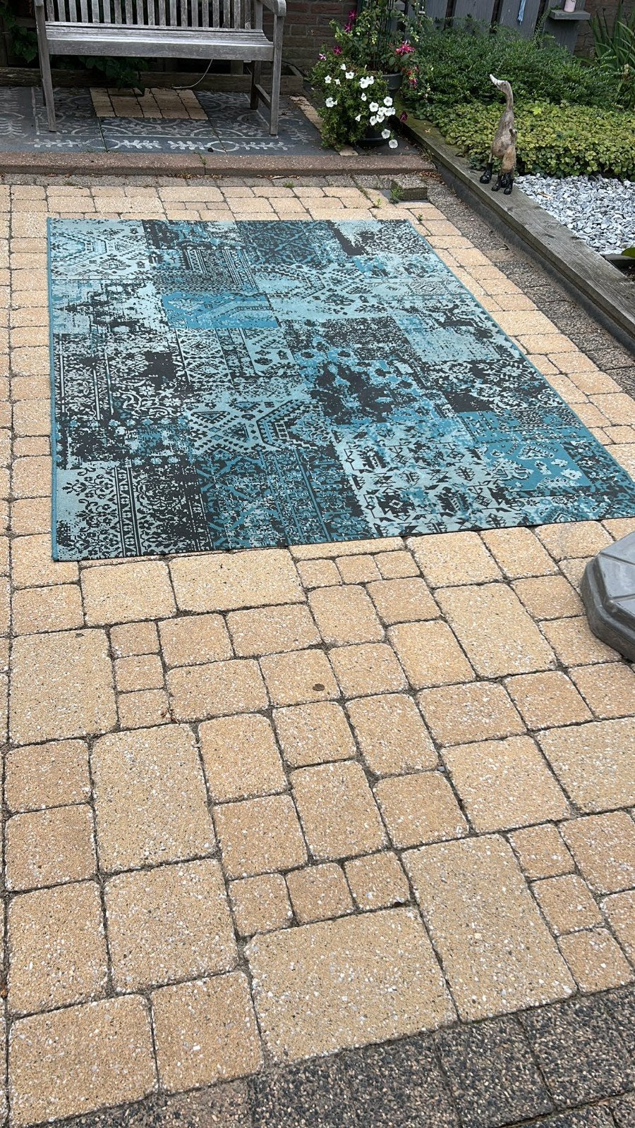 Vintage  Vloerkleed Blauw/Zwart - Zo goed als nieuw, Ophalen, Gebruikt, 100 tot 150 cm, Vintage