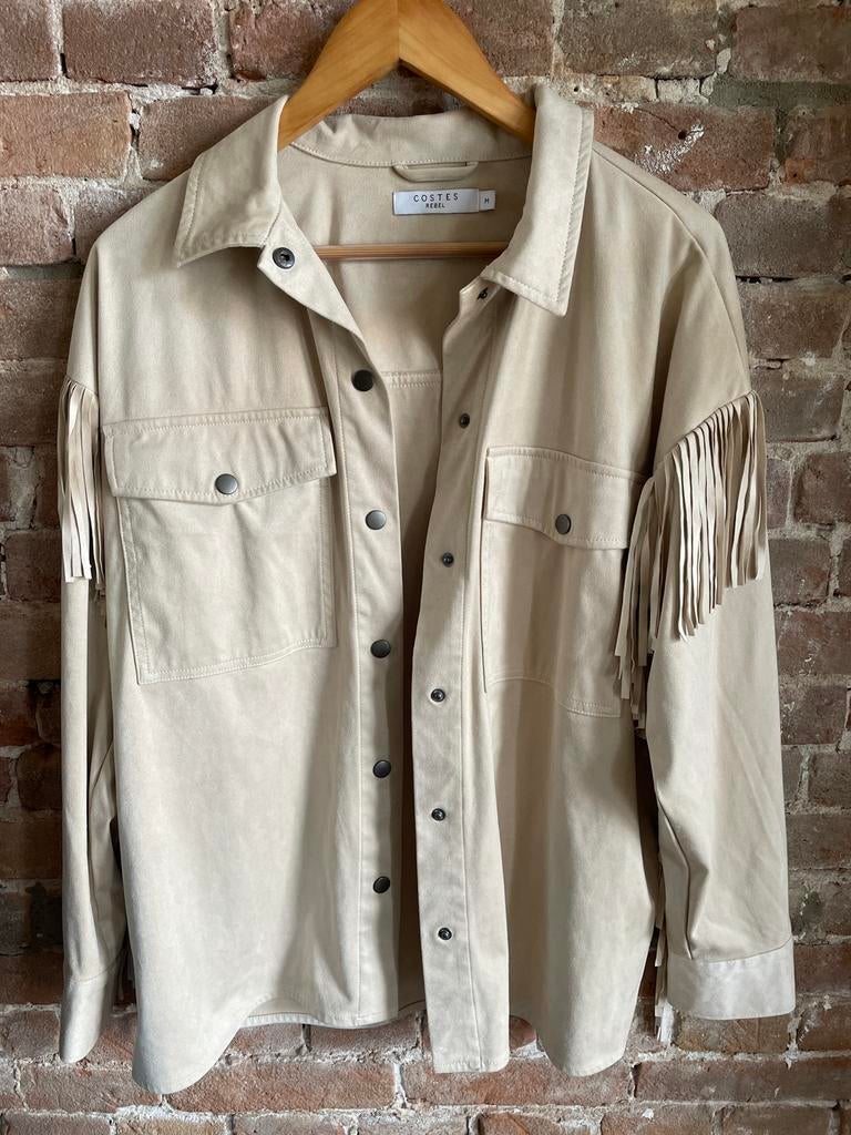 Costes suède look blouse met franjes - Maat M, Ophalen of Verzenden, Nieuw, Maat 38/40 (M), Beige
