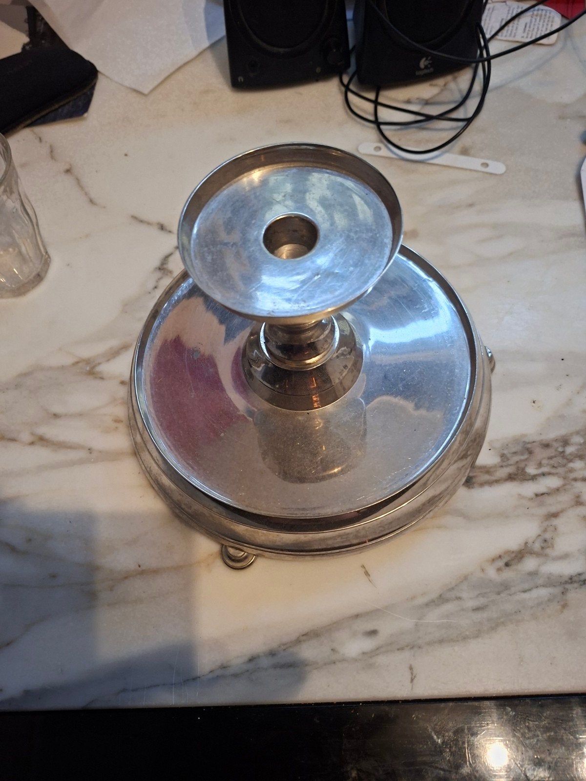 Vintage Zilverkleurige Kandelaar / Bonbonschaal, Ophalen of Verzenden