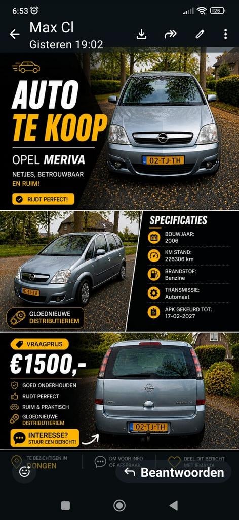 Opel Meriva, Te koop