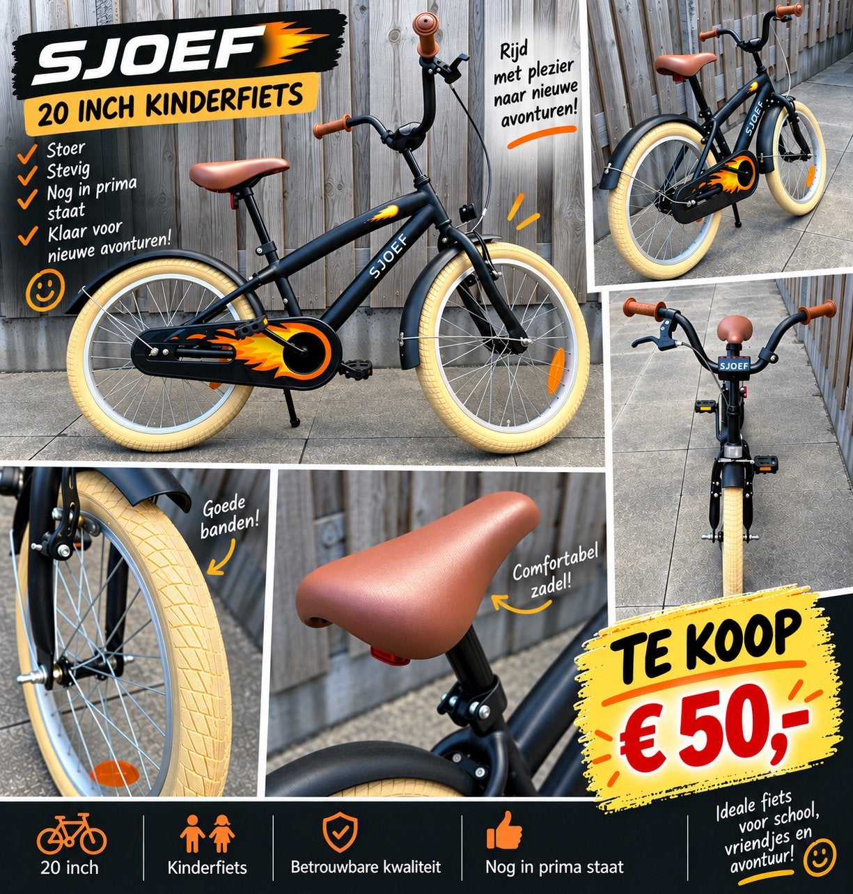 Sjoef 20 inch kinderfiets – €50,-, Heren, Zo goed als nieuw, Ophalen, Overige merken