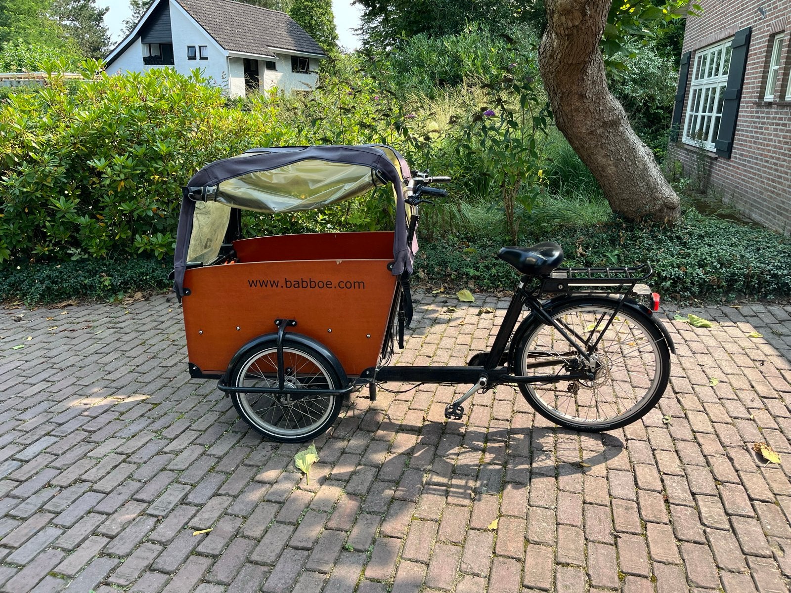 Babboe Big bakfiets met huif en elektrische ondersteuning, Gebruikt, 3 kinderen, Elektrisch, Trommelrem