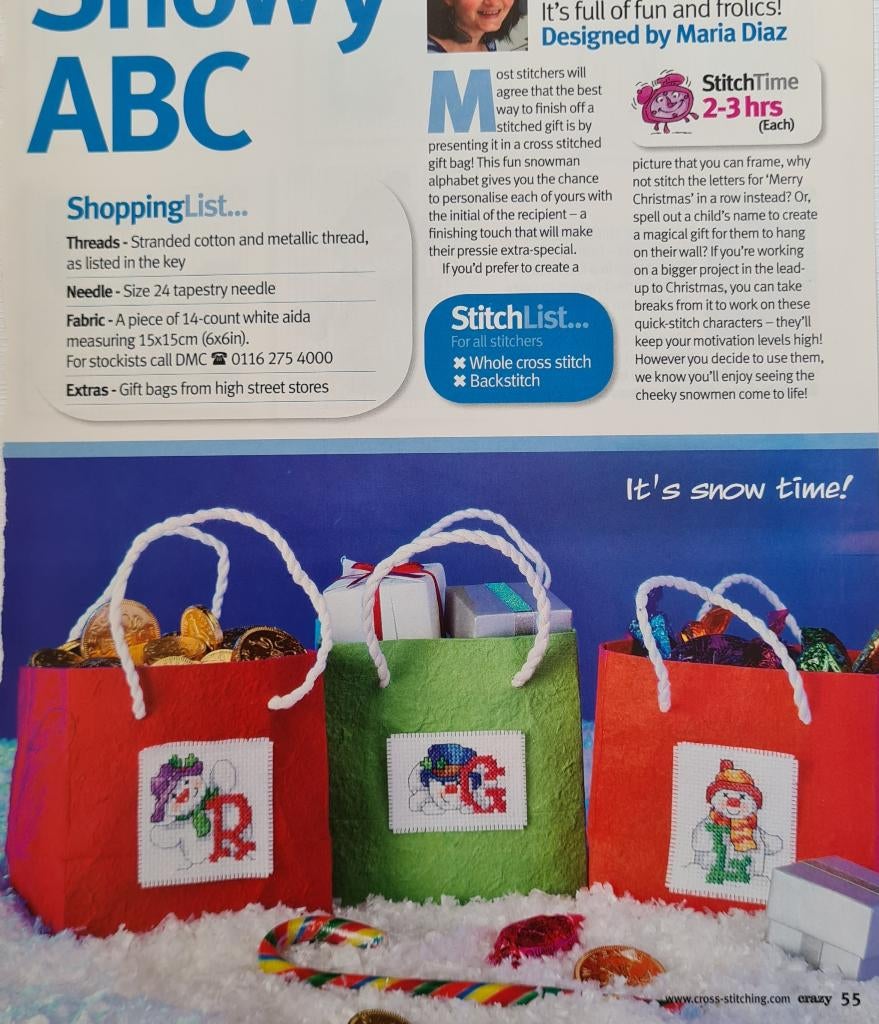 Sneeuwpoppen alfabet borduurpatroon, Ophalen, Nieuw, Handborduren, Patroon