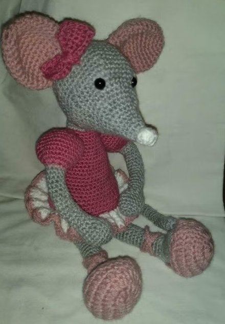 ballerina muis, gehaakt, Kinderen en Baby's, Muis, Handgemaakt, Grijs, Nieuw