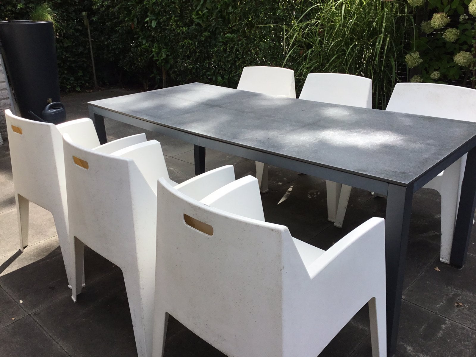 Tuintafel met 6 stoelen, Ophalen, Gebruikt, Rechthoekig, Kunststof
