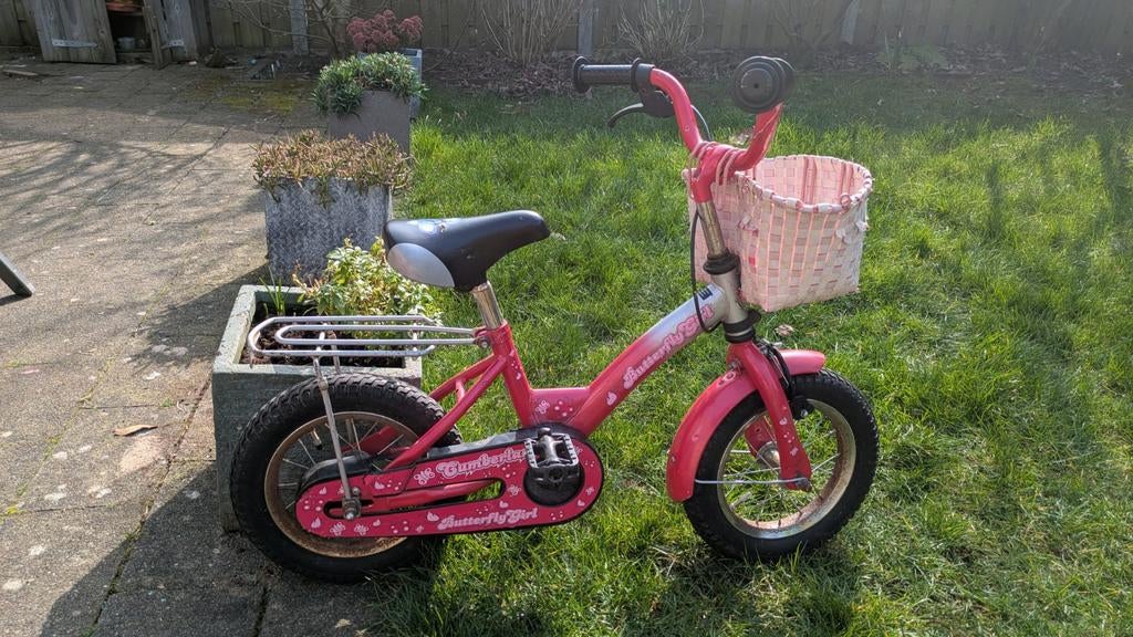 Roze kinderfietsje met mandje - Gebruikt, goede banden, Ophalen, Gebruikt, Minder dan 16 inch, Butterfly Girl