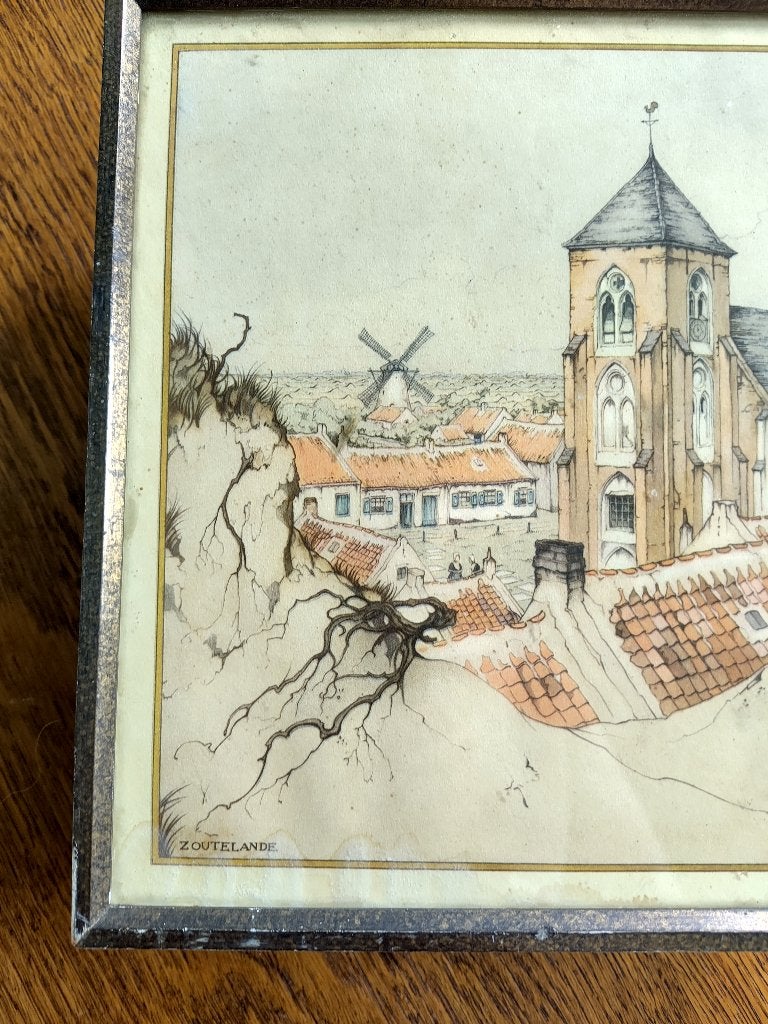 Anton Pieck, Oude tekening van Zoutelande (1940), Verzenden, Tekening