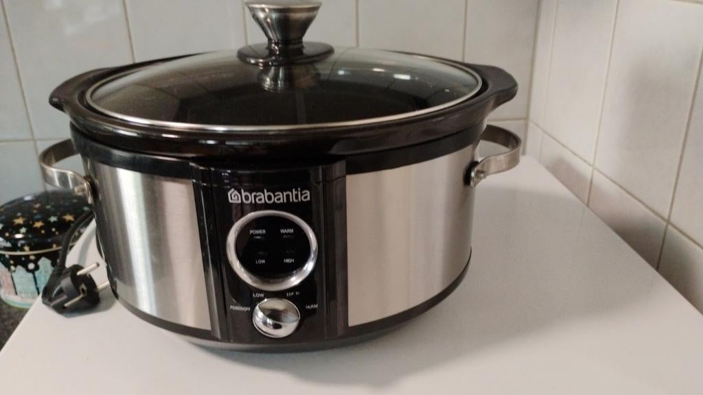Brabantia Slowcooker RVS met glazen deksel inhoud 3,5 liter, Ophalen of Verzenden, Vaatwasmachinebestendig, Gebruikt