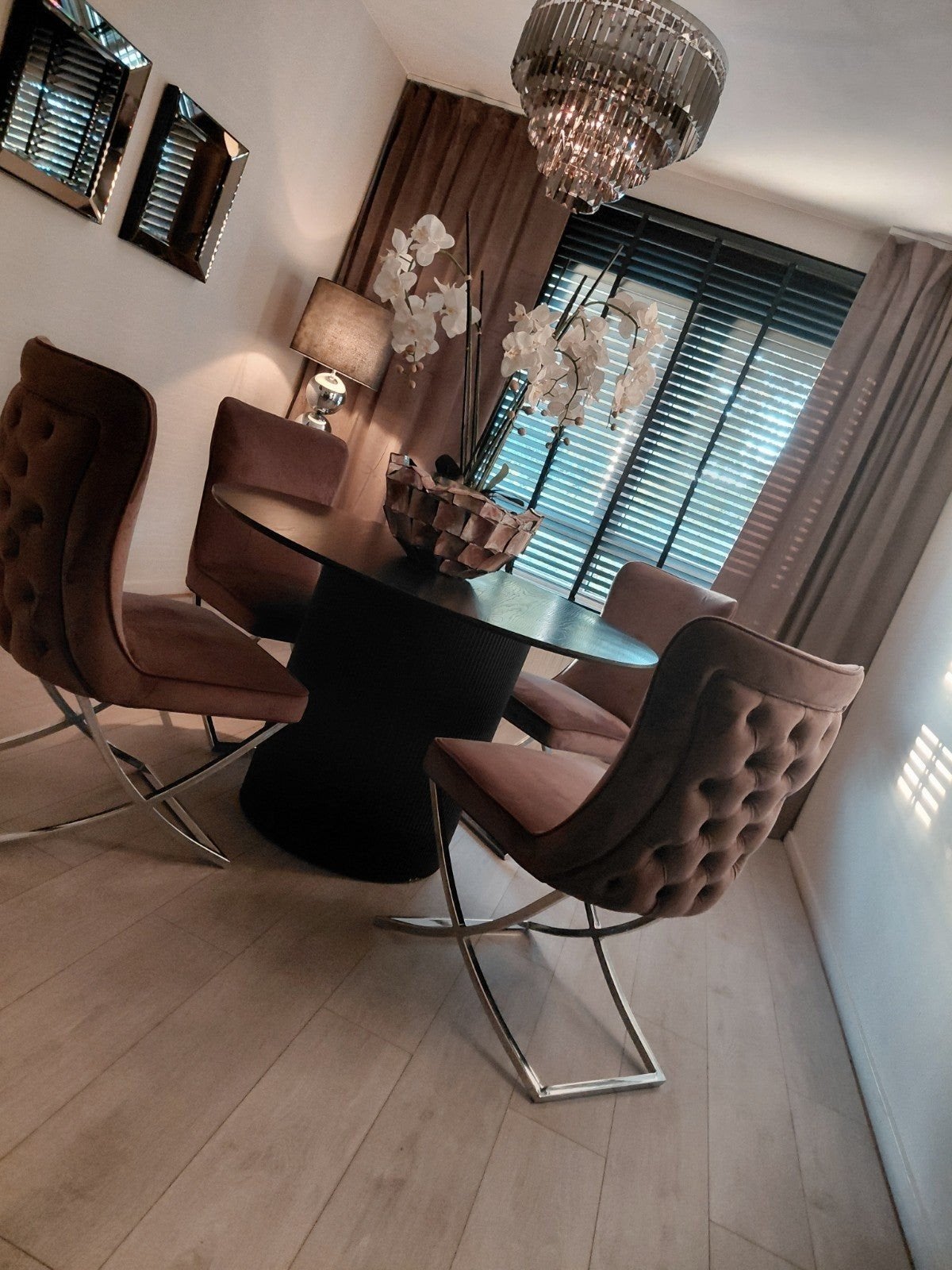 4 Eric Kuster Stijl Eetkamerstoelen - Taupe, Ophalen, Bruin, Zo goed als nieuw, Vier