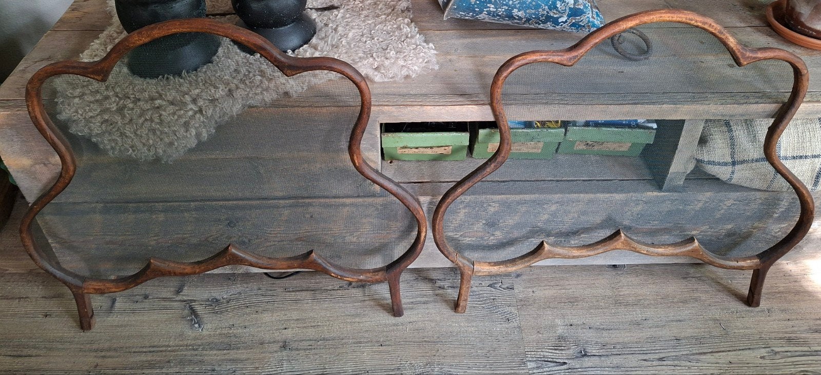 2 antieke houten raamhorren met gaas, Antiek en Kunst, Ophalen