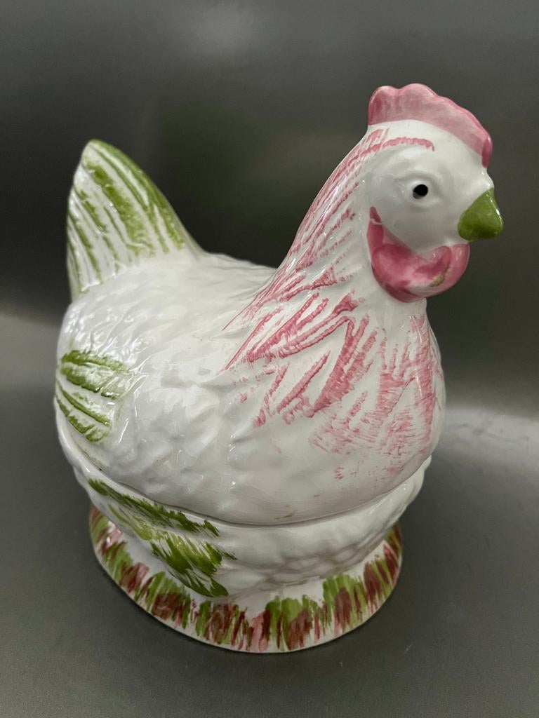 Caugant franse midcentury kip op nest tureen pink version, Verzenden