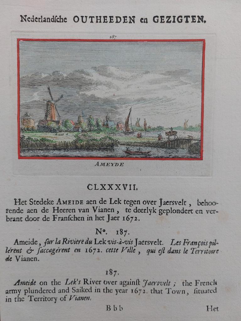 187 / Ameyde - Ameide / Gekleurde gravure Rademaker 1e druk, Antiek en Kunst, Ophalen of Verzenden