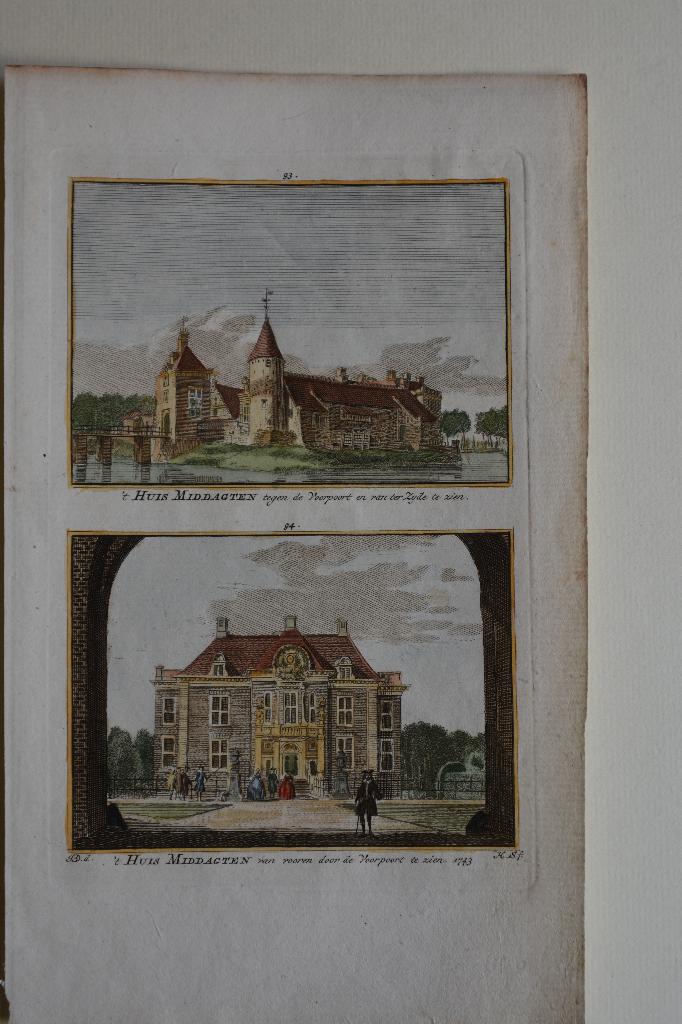 MIDDAGTEN DE STEEG 2 Originele Kopergravures Kasteel E44, Verzenden, Met monogram, Architectuur, Gravure