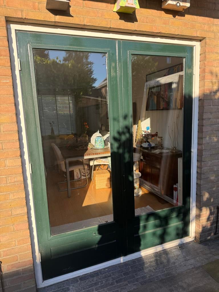 Dubbele tuindeuren met dubbel glas - , antieke serre deuren, 100 tot 120 cm, Gebruikt, Ophalen of Verzenden, Buitendeur