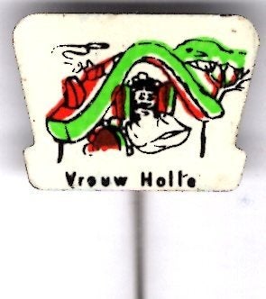Vrouw Holle blik sprookjes speldje ( W_202), Verzenden, Zo goed als nieuw, Figuurtje, Speldje of Pin