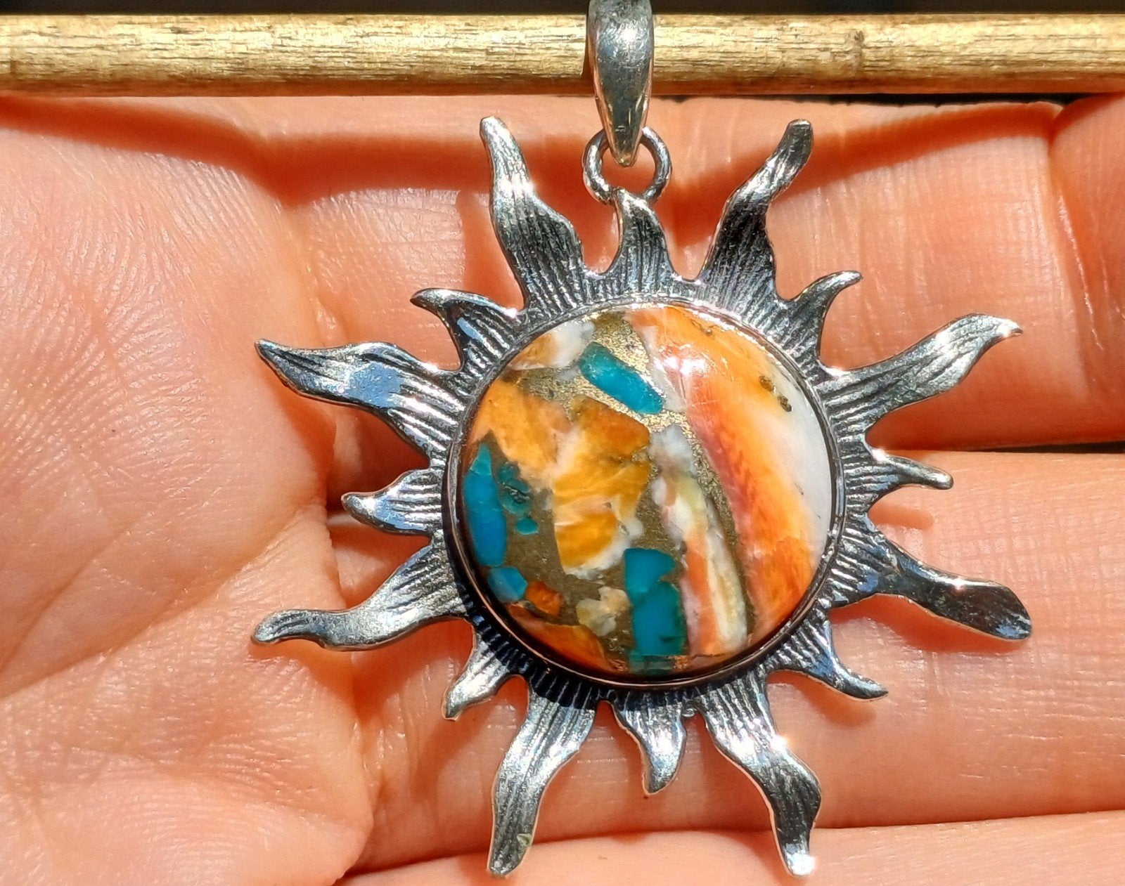 Vanoli 925 zilveren zon kettinghanger oester koper turquoise, Daiva1973@hotmail.com, Vanoli, Overige kleuren, Amsterdam