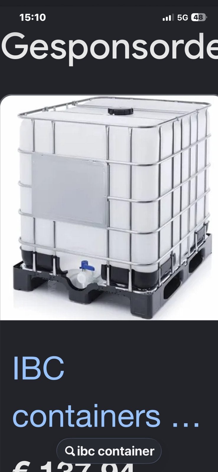 Ibc tank gratis, Tuin en Terras, Regentonnen, 150 liter of meer, Ophalen of Verzenden, Zo goed als nieuw