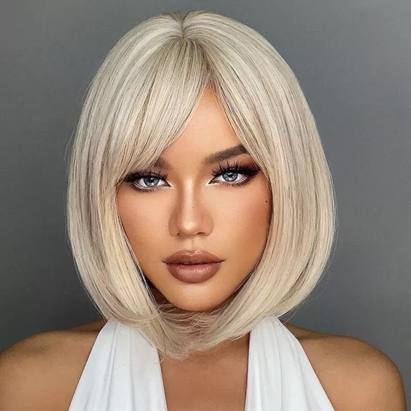 Witblonde pruik bob model met steil haar model Jill, Verzenden, Nieuw, Pruik of Haarverlenging