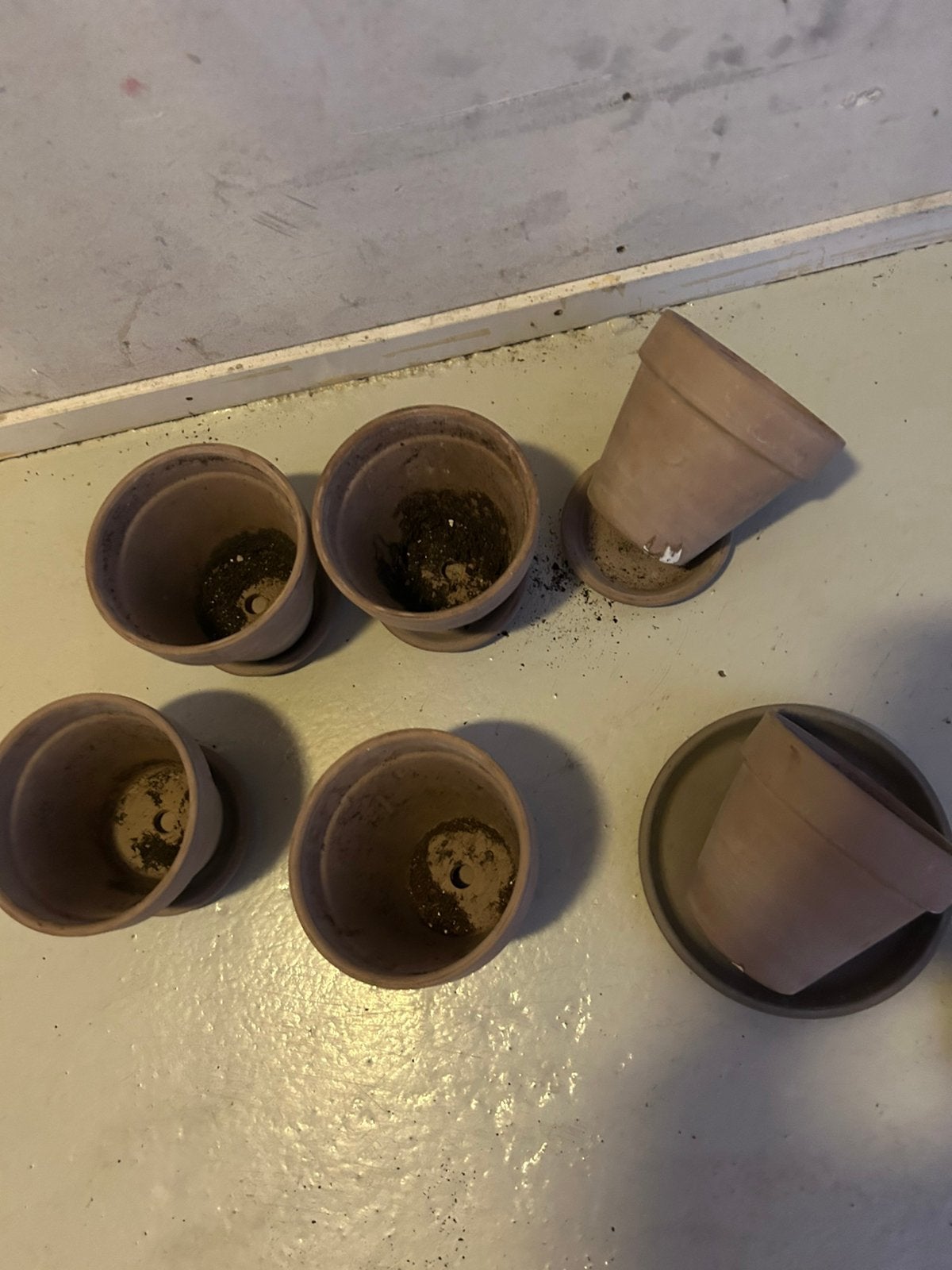 terracotta met schotel en binnenpotten, Gebruikt, Rond, Binnen, Ophalen of Verzenden