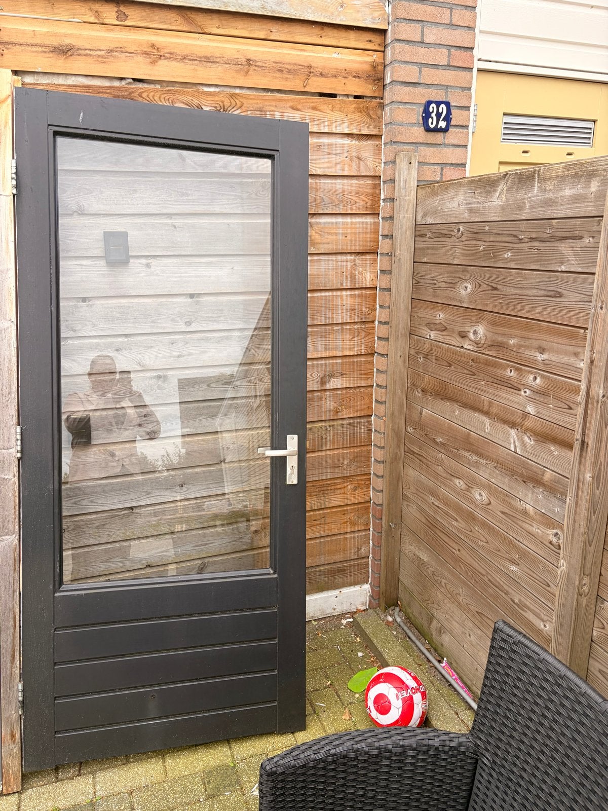 Houten deur met glas, Ophalen, Gebruikt, 80 tot 100 cm, Buitendeur