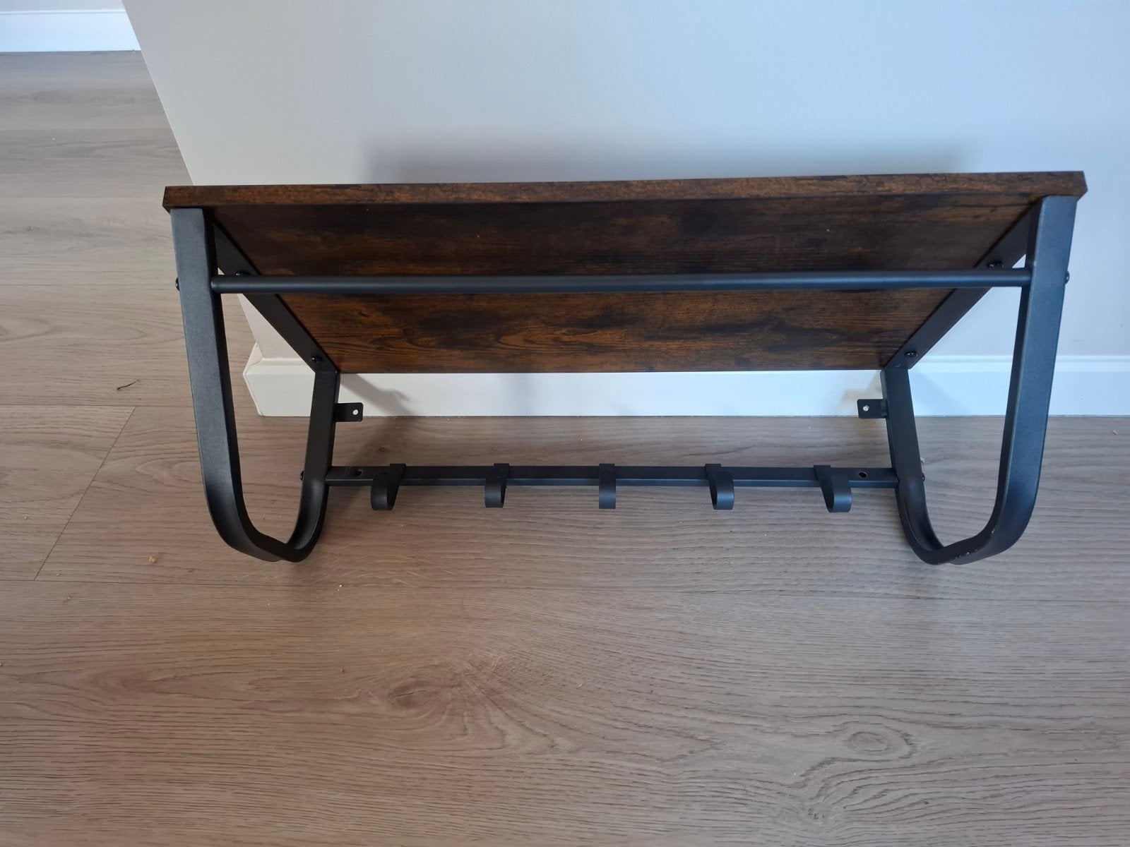 Wandkapstok met plank en haken - Hout en Metaal, Zo goed als nieuw, Minder dan 100 cm, Hout, Ophalen