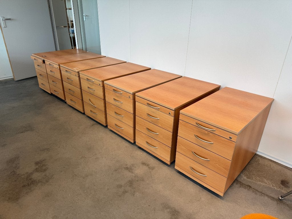 7x verrijdbaar houten ladeblok kantoor 4 laden, Ophalen, Minder dan 50 cm, Gebruikt, 75 cm of meer