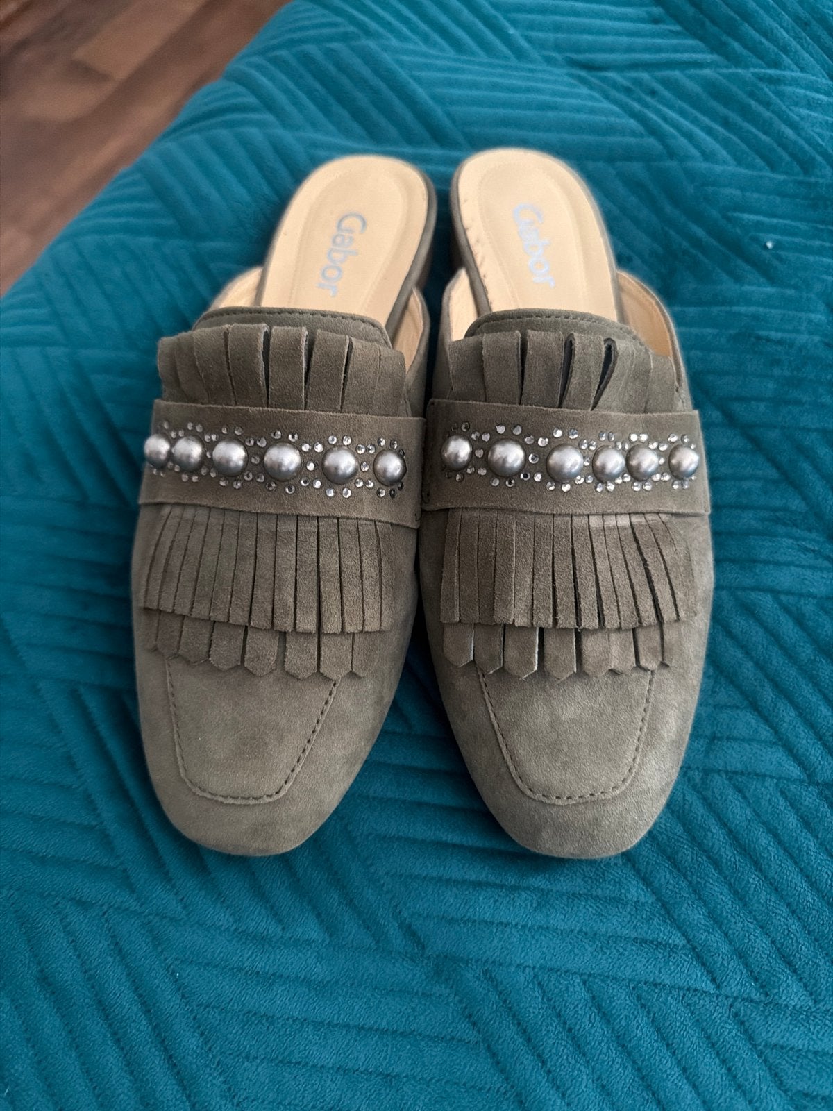 Gabor instappers met franjes en studs maat 37,5, Ophalen of Verzenden, Nieuw, Groen, Instappers