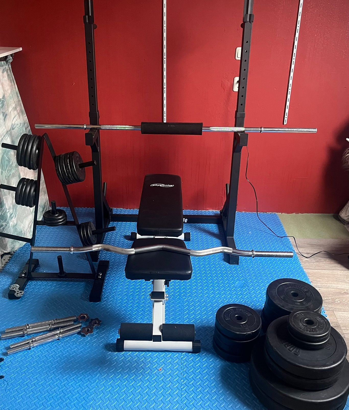 Complete fitness set, Sport en Fitness, Fitnessmaterialen, Ophalen of Verzenden, Gebruikt, Fitnessbank