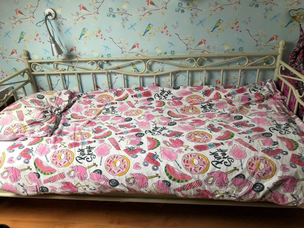 Leuk wit / beige metalen bed met lattenbodem 210 x 98 cm, Kinderen en Baby's, Ophalen, 85 tot 100 cm, Zo goed als nieuw, Lattenbodem
