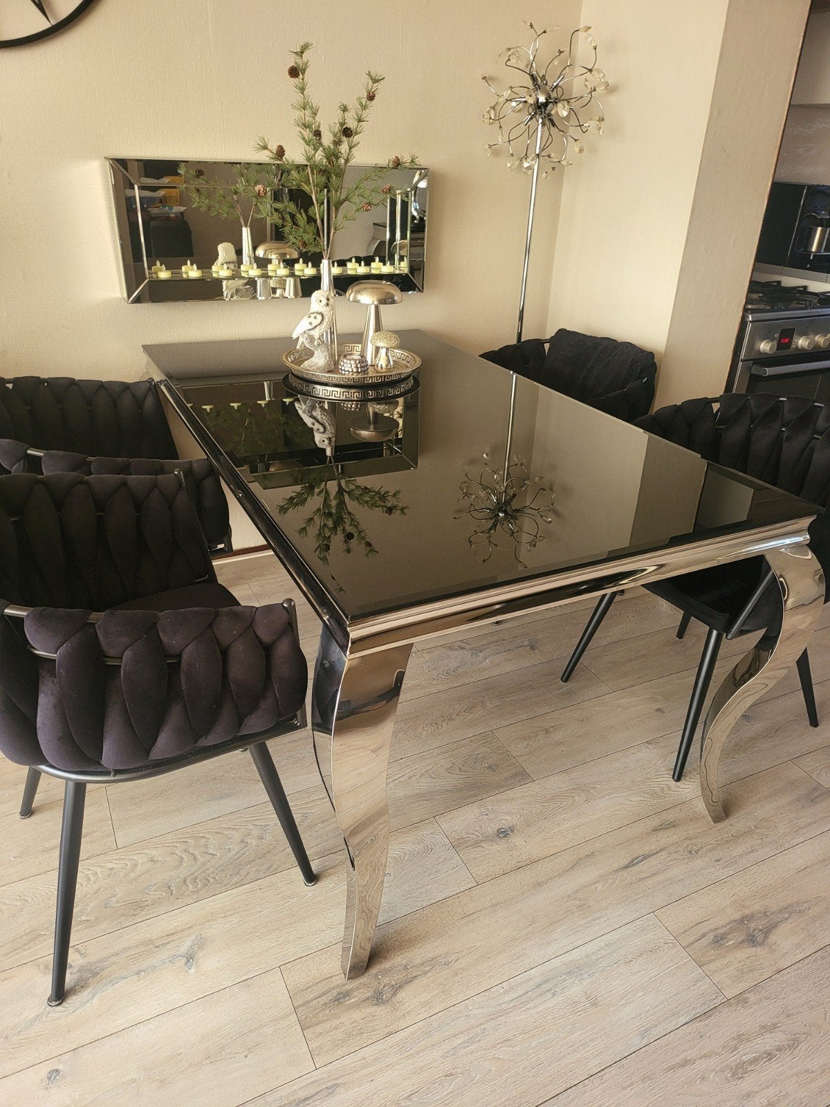 Barok eettafel zilver zwart, Ophalen, Zo goed als nieuw, 4 tot 6 stoelen
