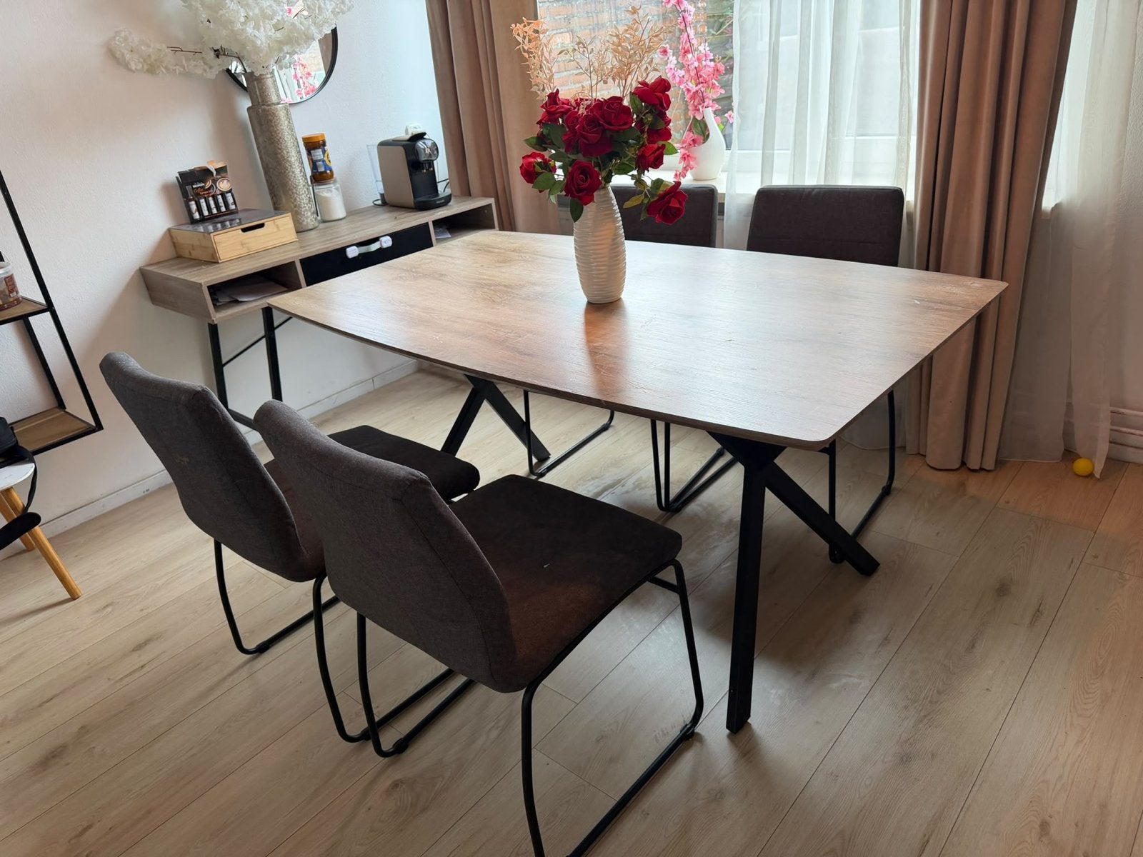 Eettafel met 4 stoelen, Gebruikt, Ophalen of Verzenden, Vier personen, Rechthoekig