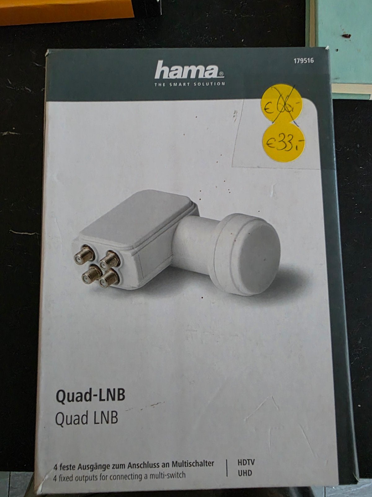 Hama Quad-LNB voor HDTV en UHD satellietontvangst, Ophalen of Verzenden, Nieuw, (Schotel)antenne, Overige merken