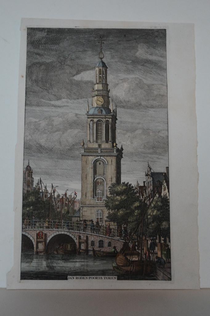 AMSTERDAM SINGEL JAN RODENPOORTSTOREN TORENSLUIS Gravure GJ3, Antiek en Kunst, Kunst | Etsen en Gravures, Verzenden, Stadsgezicht