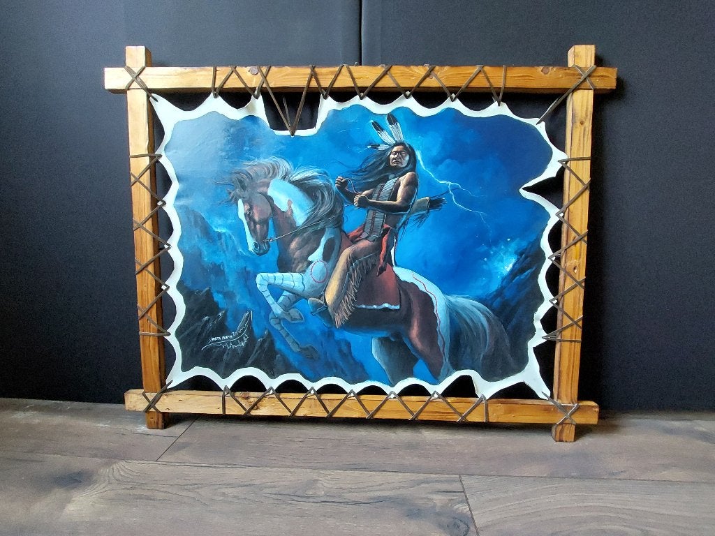 Indiaanse kunst: Schilderij van krijger te paard, Ophalen