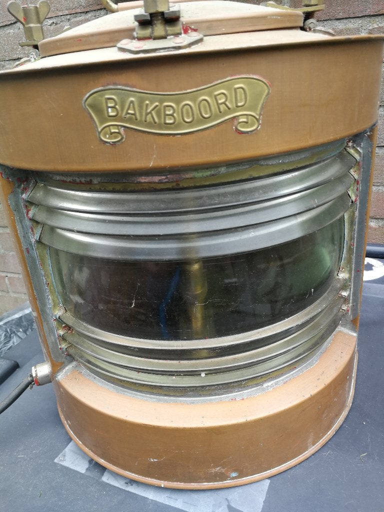 Prachtige Antieke Koperen Bakboord Scheepslamp, Ophalen of Verzenden, Koper