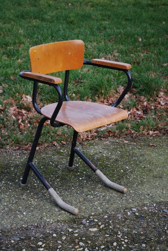Vintage stoel schoolstoel, Ophalen, Gebruikt, Bruin, Vintage industrieel
