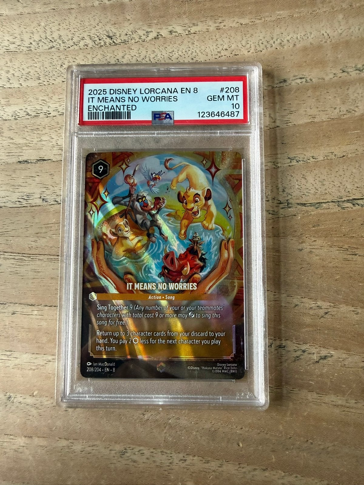Disney Lorcana It Means No Worries enchanted PSA 10, Hobby en Vrije tijd, Verzamelkaartspellen | Overige, Ophalen of Verzenden