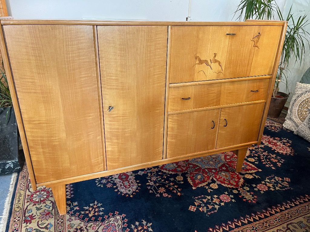 Vintage Mid-Century Secretaire / Dressoir met Inlegwerk, Huis en Inrichting, Ophalen, Gebruikt, ., .