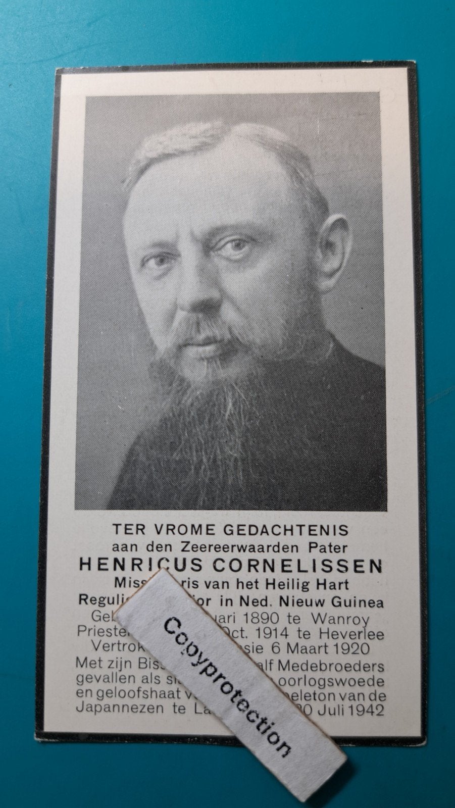 Henricus Cornelissen, Wanroy 1890, +Langgoer 1942, oorlog, Verzenden, Bidprentje