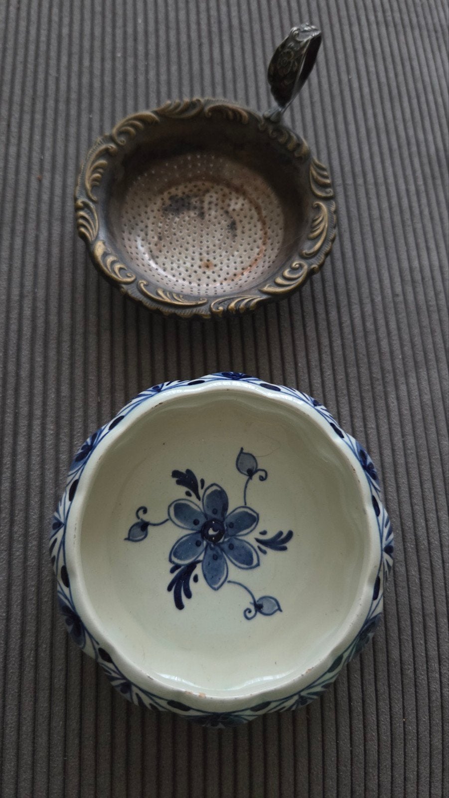 Antiek theezeefje Delfs blauw, Ophalen of Verzenden