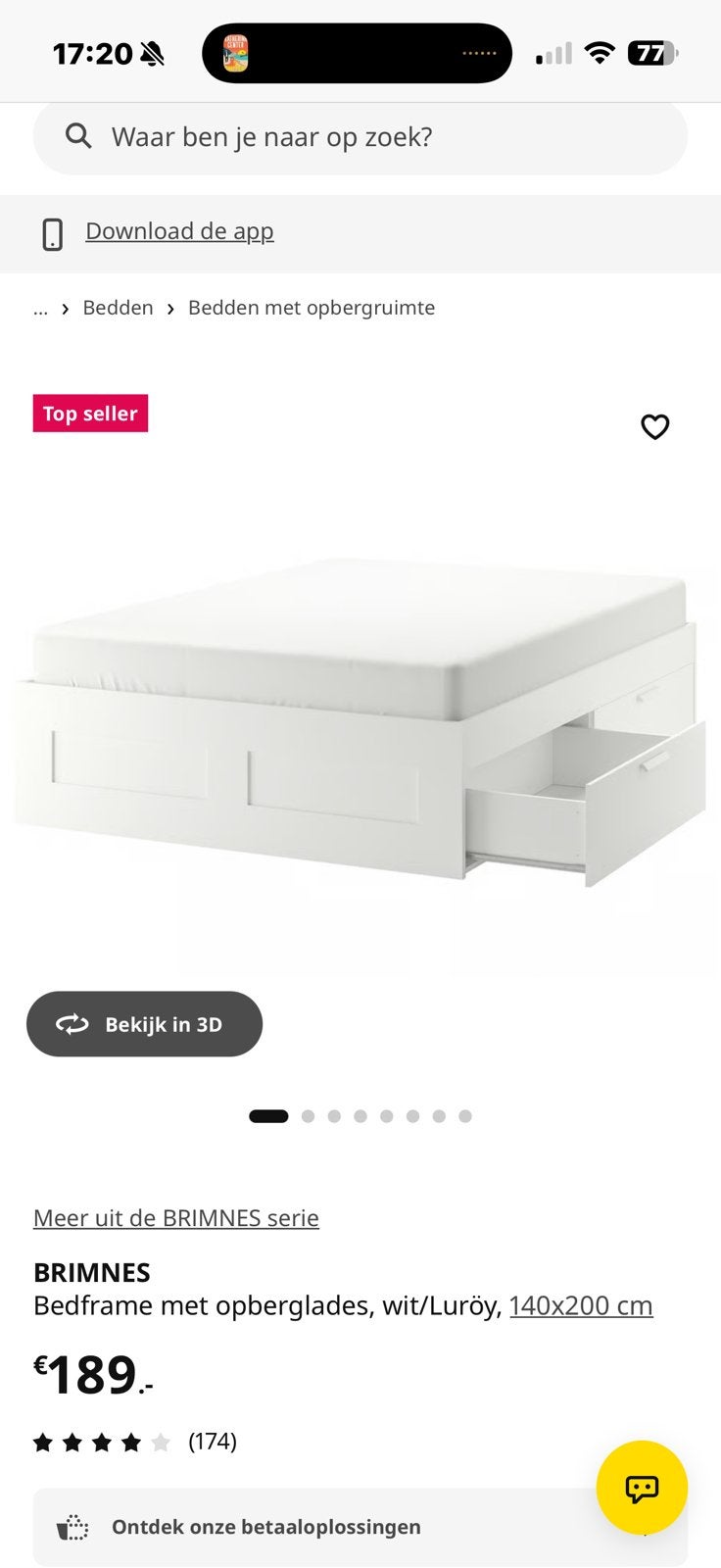 Brimnes ikea bed 140x200, Ophalen, Gebruikt, Wit, Tweepersoons