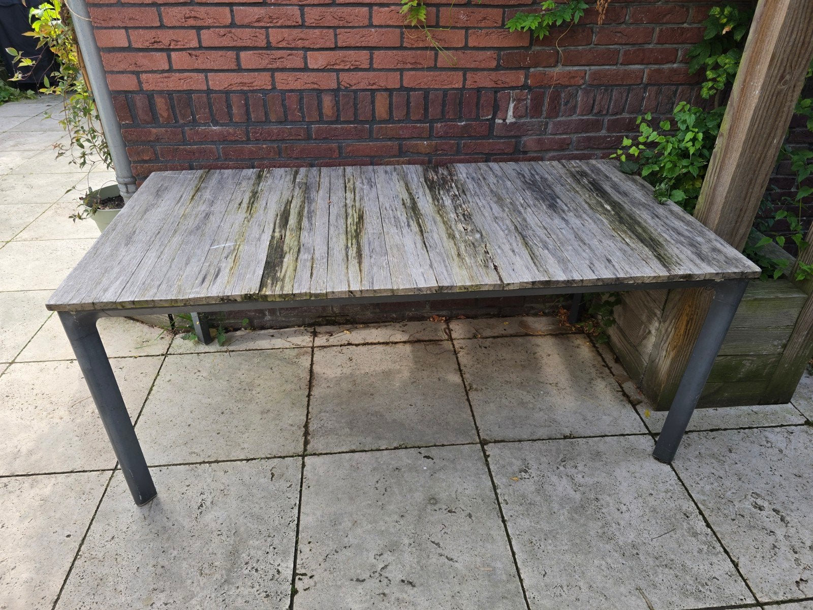 Robuuste tuintafel met houten blad (plank te vervangen), Ophalen, Gebruikt, Rechthoekig, Hout