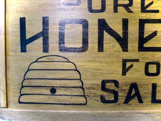 Handgeschilderd houten reclamebord / honing / Pure Honey, Reclamebord, Nieuw, Ophalen of Verzenden, B6
