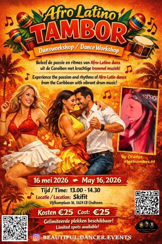 Afro Latino Tambor dansworkshop, Ophalen of Verzenden, Nieuw, Overige typen