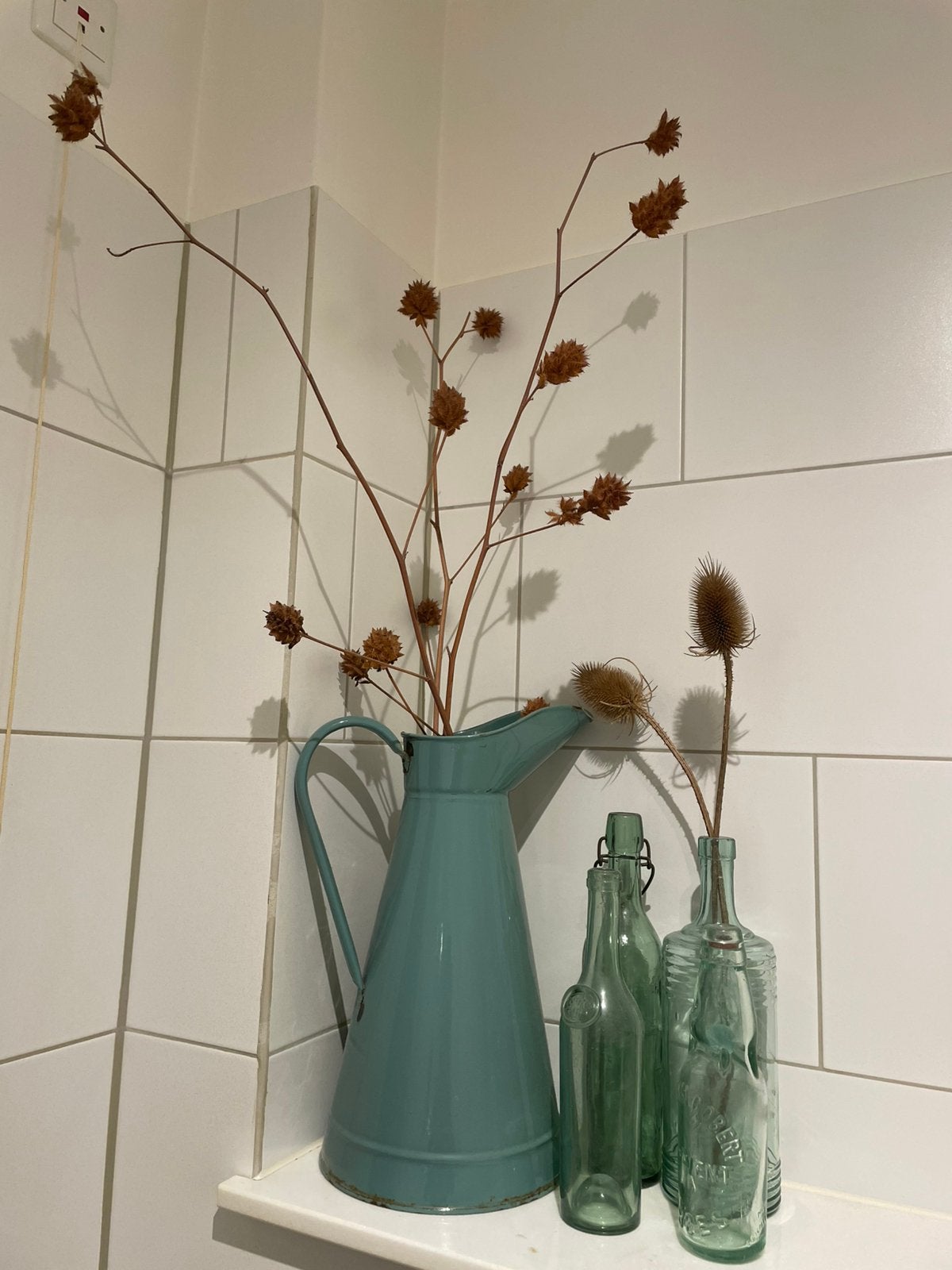 Antieke lampetkan & flesjes brocante set, Ophalen of Verzenden