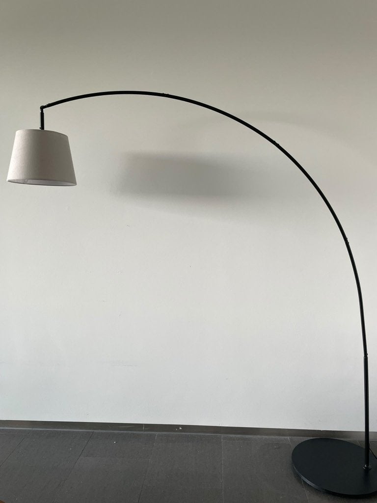 Moderne booglamp met stoffen kap - Zwart/Beige, Huis en Inrichting, Ophalen, 200 cm of meer, Metaal, E27 (groot)