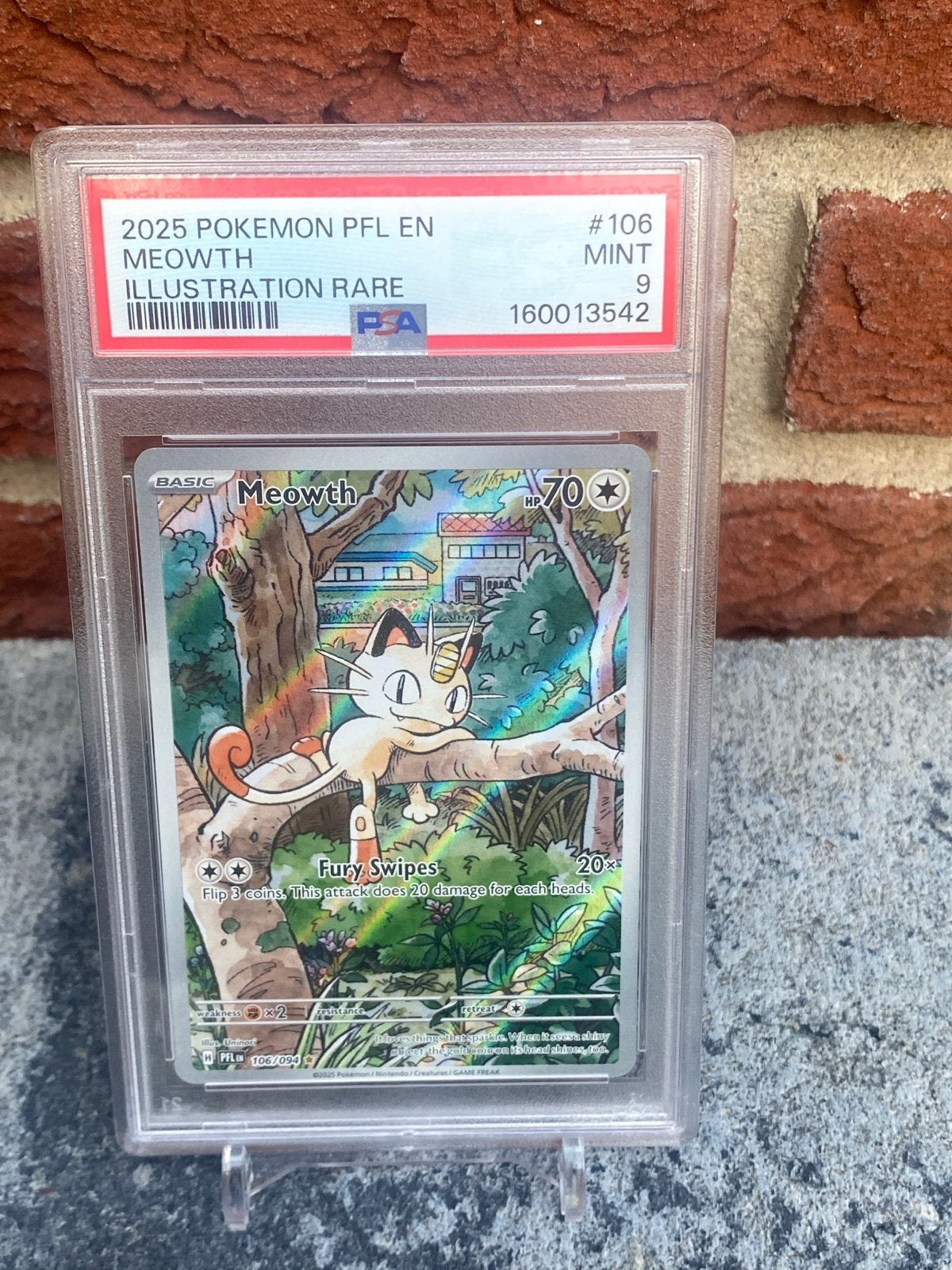 Meowth 2025 PFL EN #106 Illustration Rare PSA 9, Ophalen of Verzenden, Zo goed als nieuw, Losse kaart