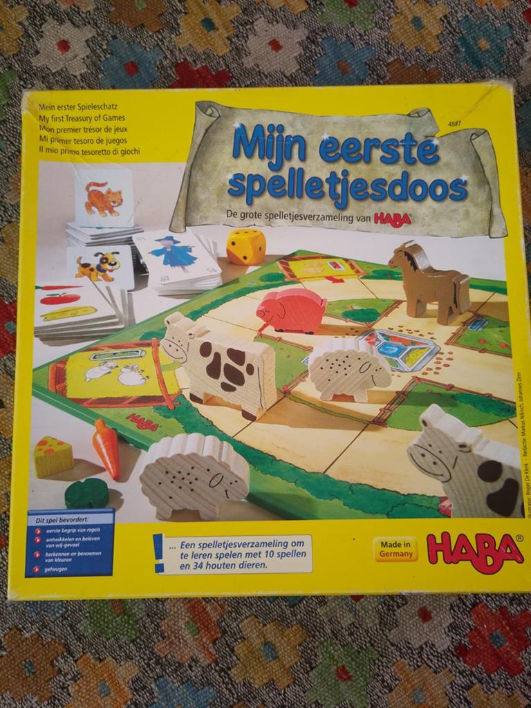 HABA Mijn Eerste Spelletjesdoos - 7 van 10 spellen speelbaar, Hobby en Vrije tijd, Gezelschapsspellen | Bordspellen, Een of twee spelers