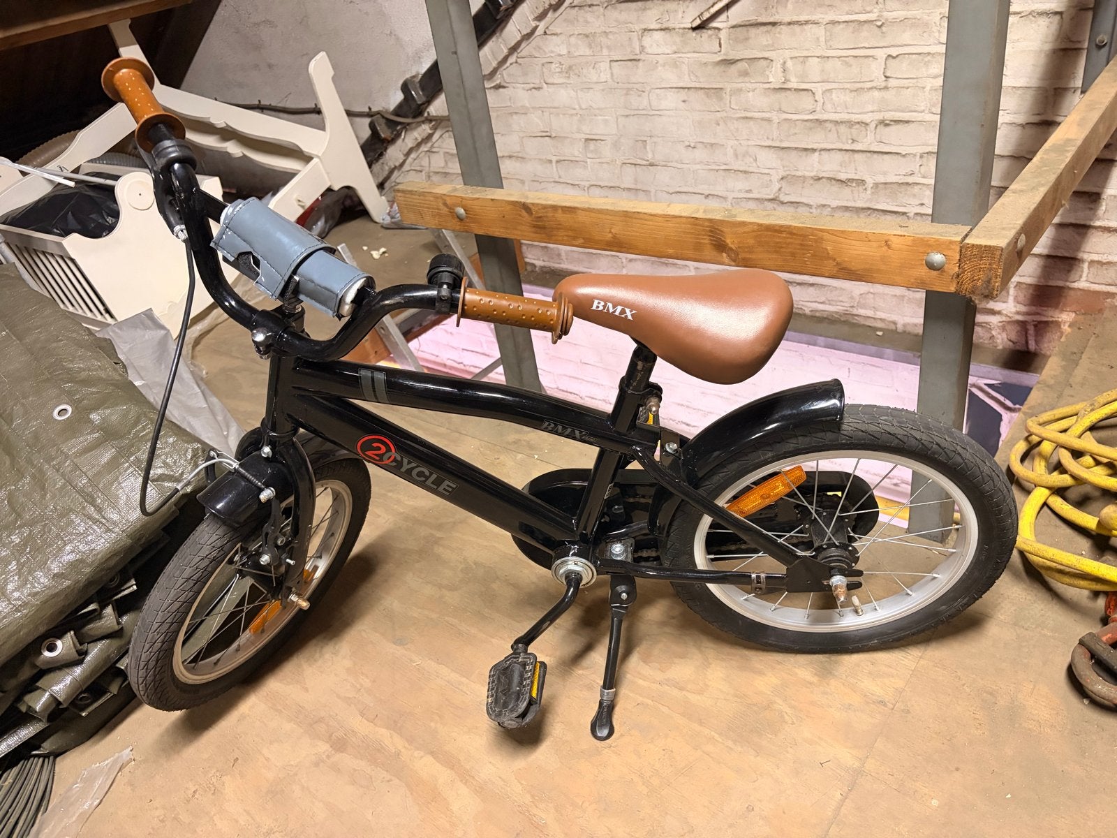 2Cycle BMX-Fun Kinderfiets 16 inch - Zwart met Bruin Zadel, Ophalen, Staal, Velgrem, Voetsteunen