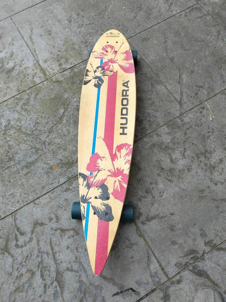 Hudora Longboard met bloemenprint, Sport en Fitness, Skateboarden, Ophalen of Verzenden, Gebruikt, Skateboard, Longboard